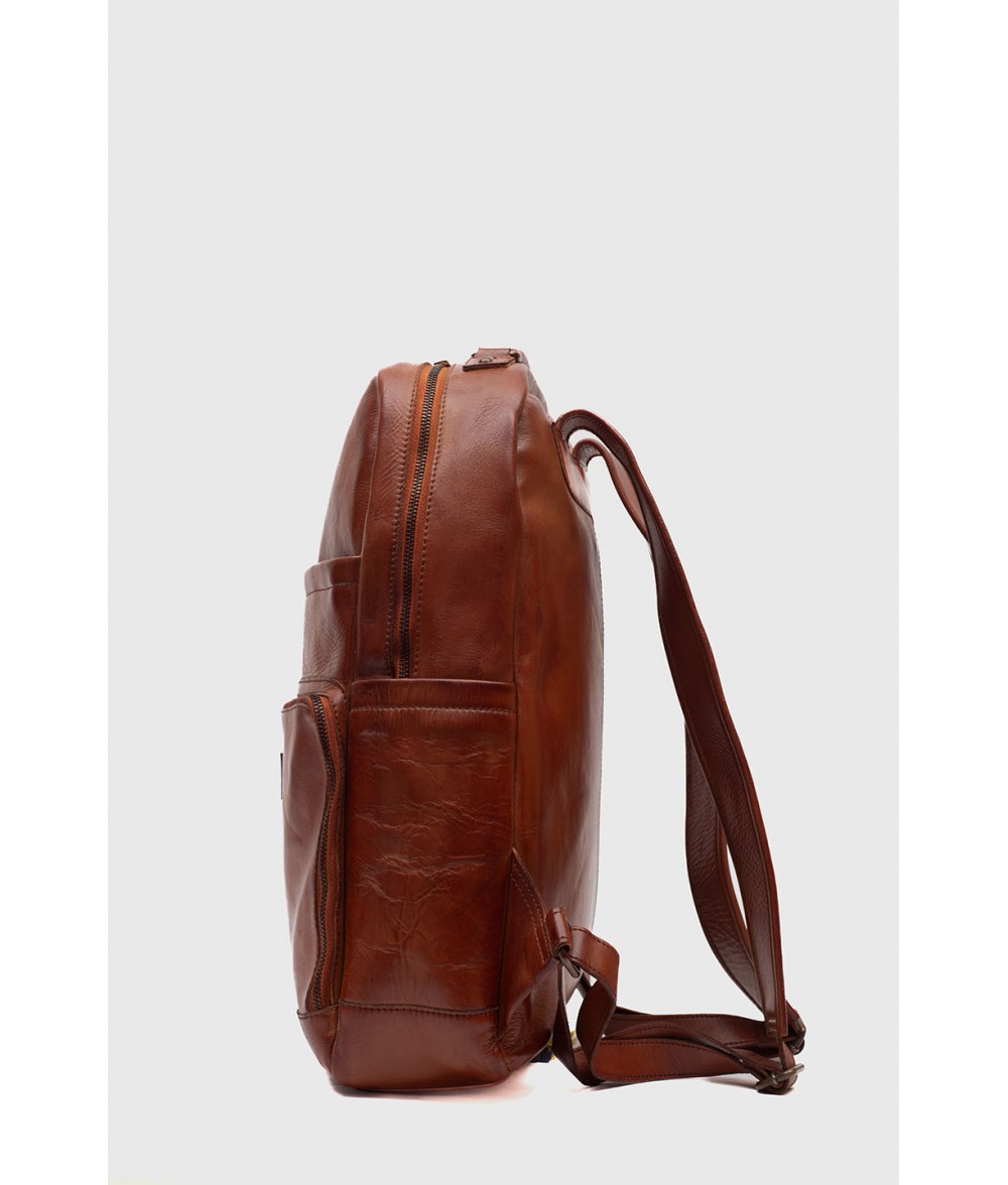 Flint Cognac Brown Leather Laptop Backpack Alaskan Leather Company